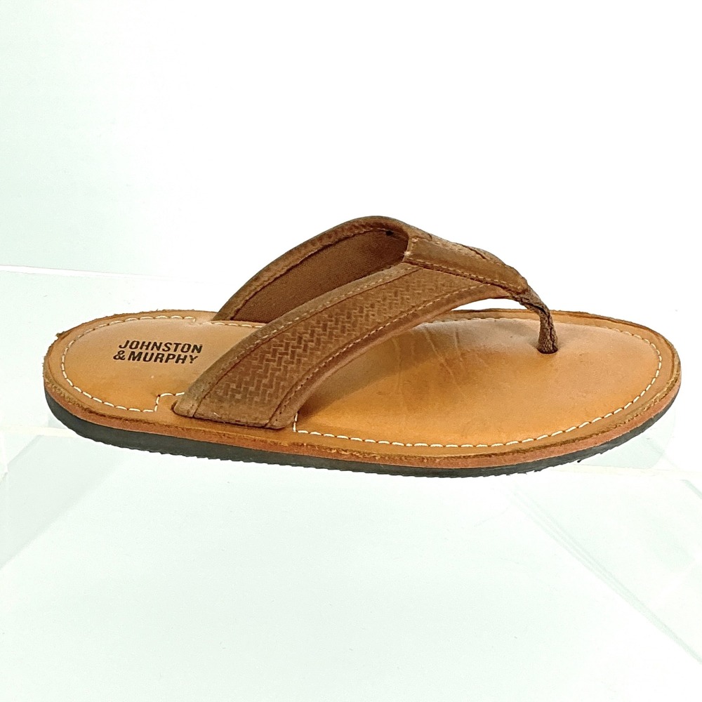 Johnston & Murphy Boys Size 13 Brown Leather Flip Flop Thong Sandals Noris